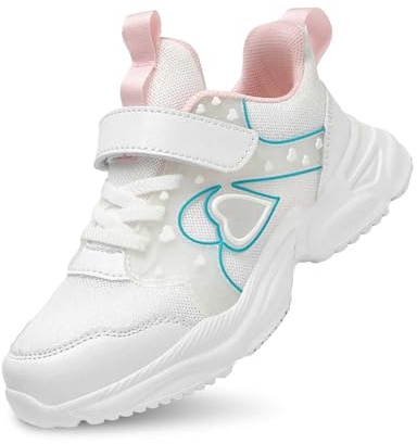 Zapatillas de deporte luminosas para niñas transpirables de malla zapatos deportivos antideslizantes cómodos para niños de moda casual, Blanco, 30 EU