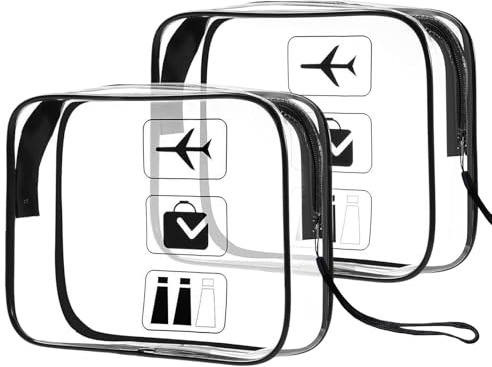 2 pièces de trousse de toilette transparente, sac en PVC étanche pour avion, trousse de maquillage transparente, gadgets pour avion, sac de cabine pour avion et voyage