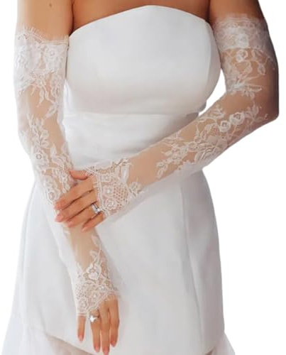 HDOYTXXM Gants avec fleur en dentelle couvre-bras de douche pour occasions spéciales Gants de mariage pour photographie Manches à la mode, Blanc., taille unique
