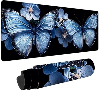 Tappetino per Mouse XXL 1600 x 800 x 3mm Tappetino Mouse Gaming Grande, Mousepad con Base in Gomma Antiscivolo, Tappeto per Tavolo da Gaming per Mouse e Tastiera, Accessori PC, Regalo (Fiori blu) V489