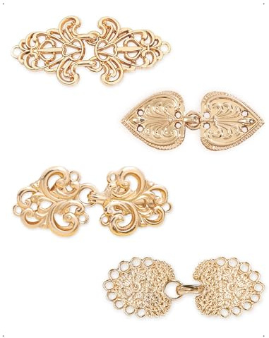 SanKristo 4 Stück Vintage Pullover Strickjacke Clips, Cardigan Clips, Broschen für Kleidung, Pullover Cinch Clip, Kleider Clip zum Raffen, Retro Swirl Clips für Strickjacken Kleider Schals Damen, Gold