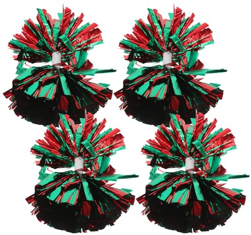 POPETPOP Lot de 4 Pompons de Cheerleading Métalliques avec Poignées Ergonomiques Taille Moyenne Couleurs Rouge et Vert Accessoires pour Équipes de Danse et Entraînements Sportifs