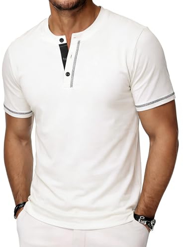 Wayleb Camisetas Manga Corta Hombre Henley con Botones | Camiseta Henley Hombre, Cuello con Botones, Manga Corta, Estilo Casual, Para Verano, Trabajo, Viajes y Tiempo Libre