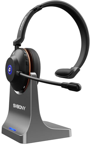 SVBONY SVN H1 Casque sans Fil avec Micro pour Travail, Casque Bluetooth, Microphone Intégré à Réduction de Bruit, Dongle USB, Base de Chargement, 500mAh(47h) pour Bureau, Télétravail, Service Client