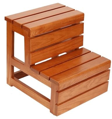 Lkvent Taburete Taburete de Escalera de Dos Pisos de Madera Gruesa, Banco de Escalada portátil, Ideal for baño, Estudio, Dormitorio y Cocina. Plegable(Red Oak)