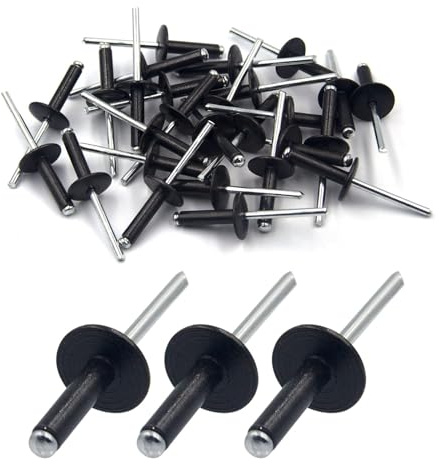 100 Pièces Rivets Aveugles à Grande Bride, Rivets Pop Fer Aluminium Noir 4,8mm, Rivets à Tête Bombée pour Meubles, Voitures, Navires, Terrasses, Bricolage, Travail du Bois(4.8X14X16mm)