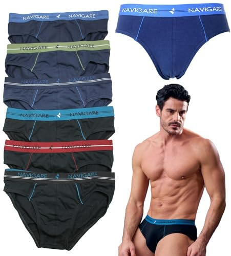 Navigare 6 Slip Uomo Elasticizzati in Cotone con Elastico Esterno Firmato (IT, Testo, XL, Regular, Regular, 1521 Slip)