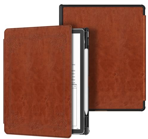 Fintie Slim Case for 11 Kindle Scribe 2025 (3rd Generation) and Kindle Scribe Colorsoft (1st Generation) - [Built-in Pen Holder] Lightweight PU Leather Folio Cover Auto Sleep Wake, Brown