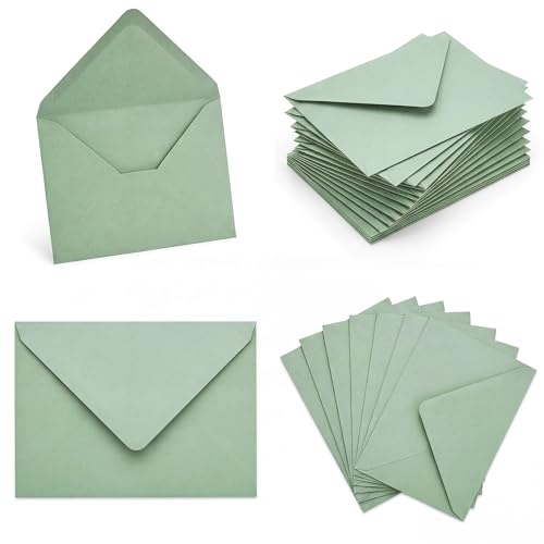 Jafurnestia 100 Stück Umschläge Salbeigrün, Briefumschläge ohne Karten, Papier Kuverts für Einladungen, Hochzeit, Geburtstag, Danksagung, Gutscheine, Briefe und DIY Bastelprojekte