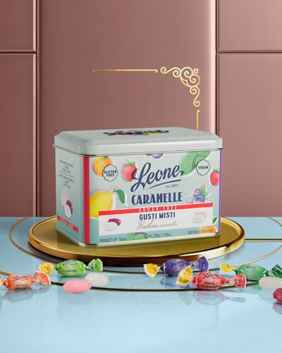Leone seit 1857 – Leone Latta Gelée Bonbons – Weiche Bonbons ohne Zucker – Verschiedene Geschmacksrichtungen – Geschenkdose – Vegan und glutenfrei – 200 g