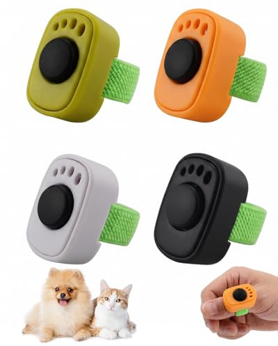 RAMGLYO Clicker Perros 4 Pzas Multicolor con Anillo. Adiestramiento Efectivo Refuerzo Positivo Obediencia Canina. Para Perros, Gatos, Caballos. Plástico Resistente.