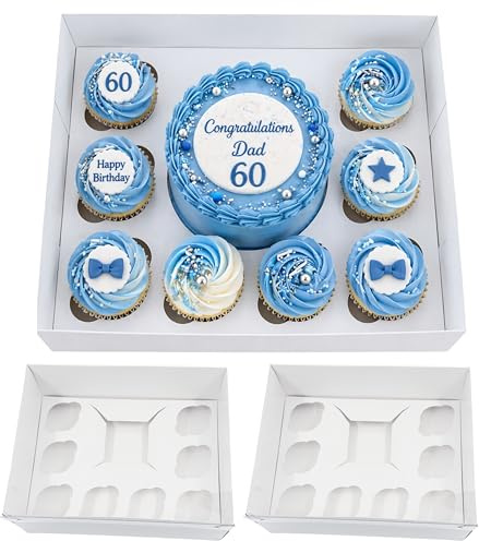 FAVES CRAFT 9 Hole Bento Cake Box with Clear Lid 13x10x5 Inch – Holds 1 Cake & 8 Cupcakes | White Bakery Box with Insert | Cupcake & Cake Gift Packaging for Birthday Wedding Christening Gift Box (3)