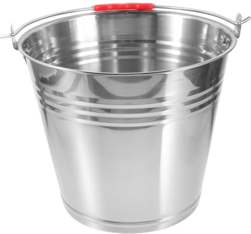 Seau D’alimentation pour Chevaux 8l en Acier Inoxydable Argenté | Couvercle, Poignée de Transport, Usage Polyvalent pour Eau et Nourrissage