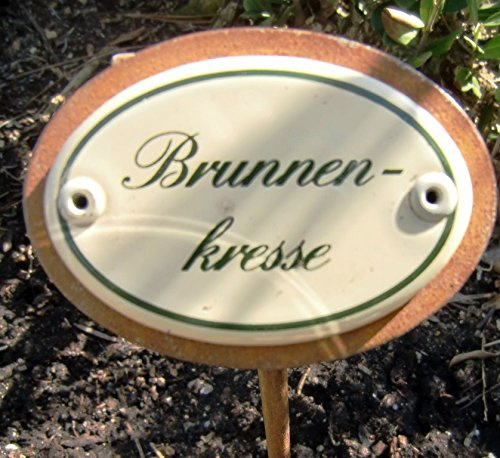 Gartenstecker - Kräuterstecker Brunnenkresse - 25 cm Münder Emaille