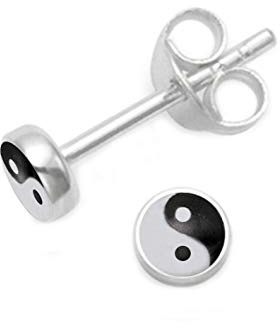 Sterling Silver Yin Yang Earrings - Round Yin Yang Stud Earrings - SIZE: TINY 4mm. Gift boxed. 5554YY