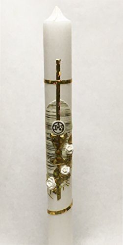 Taufkerze Kommunionkerze K-5 Gold inkl. Tropfschutz und Beschriftung KW-JO-K05