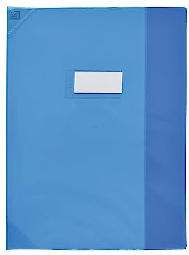 OXFORD Heftumschlag Strong Line, 24 x 32 cm, mit Klappe und Lesezeichen, PVC, transparent, 15/100, Blau