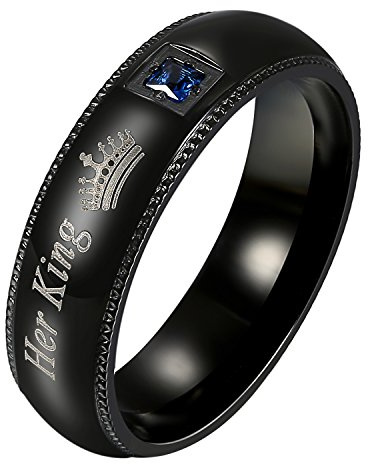OIDEA Anello Uomo Acciaio Inossidabile promessa di Matrimonio Fidanzamento Her King Mosaico zircone Nero,Misura da Scelta