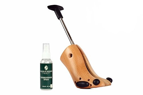 Langer & Messmer alargador de zapatos para mujer contra pellizcos en zapatos o botas - de madera maciza de haya y mecanismo metálico - se estira a lo ancho y a lo largo incl. spray alargador de cuero