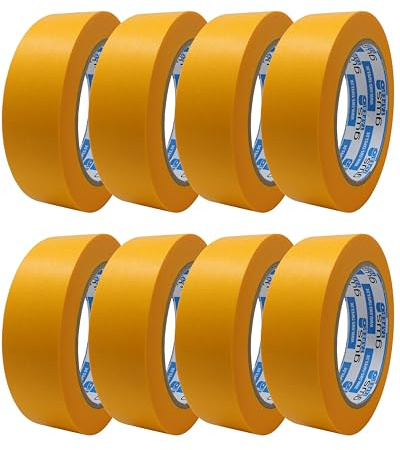 gws 8 Rollen Goldband, Malerband zum Abkleben zum Streichen, Malen, Lackieren, Basteln und vielem mehr, Maler-Abdeckklebeband, Rückstandsfrei entfernbar, dünn & stabil mit je 50 m x 30 mm