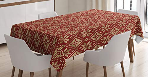 ABAKUHAUS Flocon de Neige Nappe, Bicolor Conception d'hiver, Linge de Table Rectangulaire pour Salle à Manger Décor de Cuisine, 140 x 200 cm, Rubis Beige