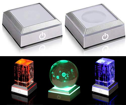 SYWAN 2 Pack 6 Colors LED Light Base Show Stand Display Plate with Sensitive Touch Switch for 3D Laser Crystal Glass Art