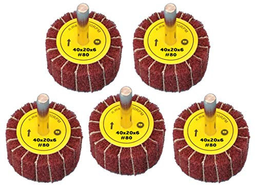 5 Stück Fächerschleifer mit Vlies-Gewebekombination 40mmx20mm, 6mm Einspannschaft, Körnung: 80 - Schleifmopstift, Lamellenschleifer, Schleifmop Schleifvlies, Lamellenrad mit Schaft.