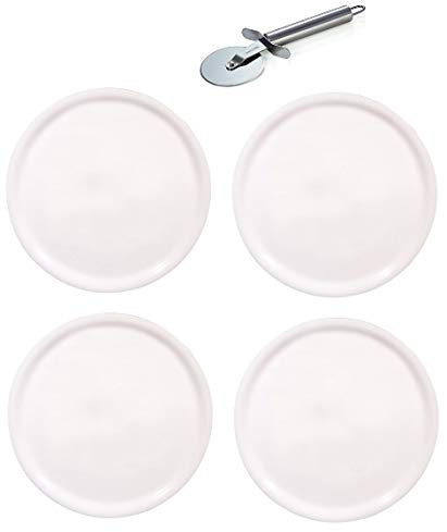 Saturnia Pizzateller - Serie Napoli - im Set Inklusive Pizzaschneider/Pizzaroller - Weiss (4, Ø28cm)