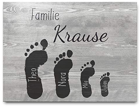 Familienschild Türschild Haustürschild aus natürlich schönem Holz mit Namen o. Wunschtext | Wetterfester, farbiger UV Druck | in verschiedenen Größen Namensschild mit Fußabdrücken