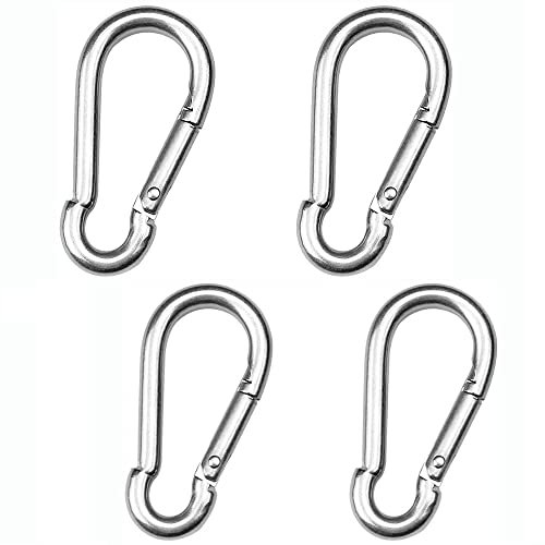 4 Stück - Karabiner Federhaken (M6) aus rostfreiem Stahl - Kettenhaken für Reisen, Camping, Hängematte, Wandern, Angeln, Hundeleinen-Schlüsselbund