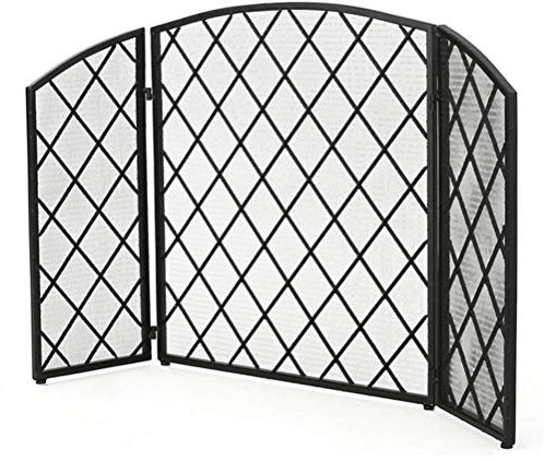 Kaminschutz ABL 3-Panel Kamin Bildschirm, Gold Schwarz Gitter Kamin Funkenschutz Net, Dehnbar Child Fire Safety Tor Zaun, 72X30X81CM (Color : Black)