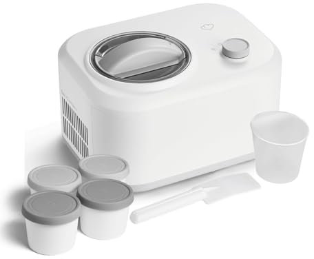 SPRINGLANE Eismaschine Eni 1 L mit selbstkühlendem Kompressor 100 W, Eiscremebereiter mit entnehmbarem Eisbehälter inkl. Eisbehälter für Speiseeis grau 4er-Set 400 ml