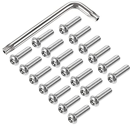 sourcing map Tornillo de seguridad Torx M6 x 20 mm, 20 tornillos de cabeza plana en la columna interior, con llave tipo L T30, pernos de fijación de acero inoxidable 304