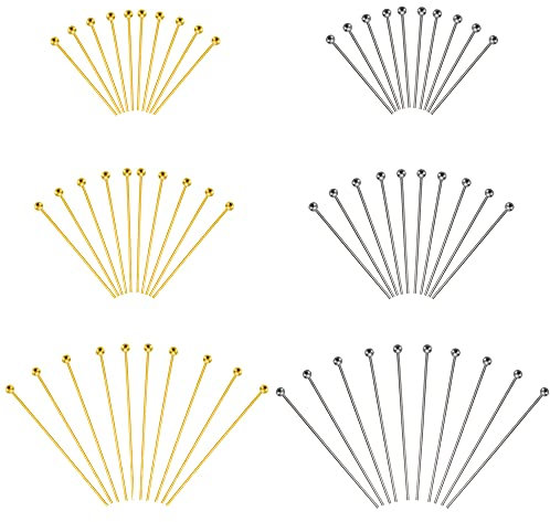 Trsnzul Goldener Silberner Kugelkopfstift 300 Stück Rundkopfnadeln Augennadel Kettelstifte Prismenstifte Nietstifte Silber