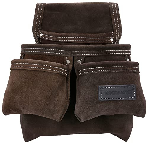 TOUGH MASTER Tool Pouch, 4 Multi Pockets Suede Buffalo Leather Work DIY Organiser for Builders, Carpenters, Gardeners