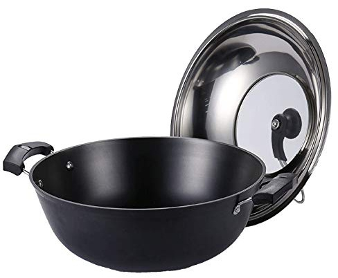 ZXFDMSWJ Sartén Wok De Hierro Fundido Wok Cocina De Inducción Sartén De Doble Oreja Olla De Hierro Fundido Antigua Profundizada Cacerola Grande Sin Revestimiento Antiadherente Engrosada,30cm