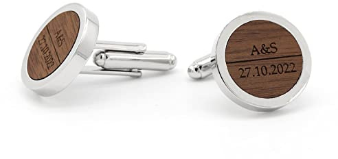 NaturSchatulle Manschettenknöpfe Herren Holz mit Gravur 1 Paar Schwarze Manschettenknopf Rund Hochzeit Anzug Männer Cufflinks for Men