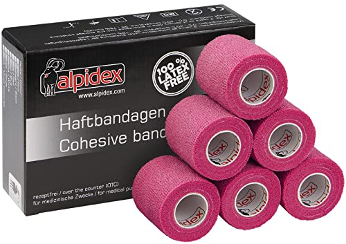 ALPIDEX 6 Rollen Haftbandage 5 cm x 4.5 m Selbstklebender Verband Pet Bandagen Fixierband Sport Vet Wrap Tape Selbsthaftend, Farbe:pink | Vet Wrap, hautfreundlich, latexfrei, wasserfest, atmungsaktiv, Pferd, Hund, Katze, Sport, Fixierbinde, Pflasterverband, Tier