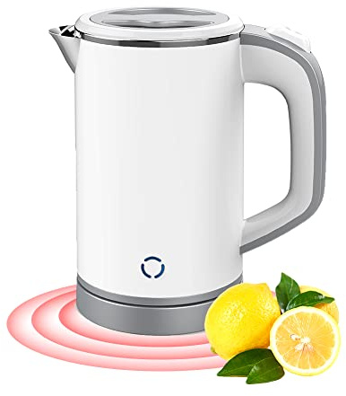 Woolala 0.8L Small Electric Kettle, 600W Fast Boil Stainless Steel | Portable Travel Kettle for Boiling Water Double-wall Tea Kettle, Auto-off Dry Protection