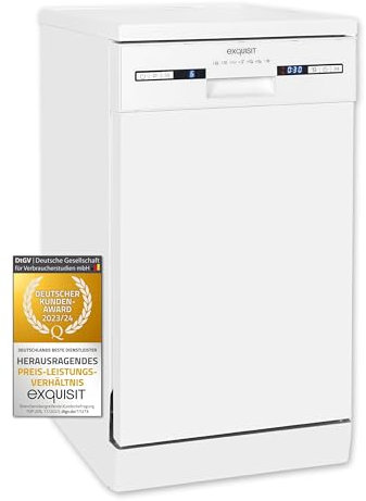 Exquisit Geschirrspüler GSP9309-030E weiss | Geschirrspüler 45 cm unterbaufähig und freistehend | 9 Maßgedecke | LED | Spülmaschine 45 cm freistehend