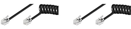 goobay 68003 Combiné téléphonique Câble spiralé, câble plat avec prise RJ10 (4P4C) & 50270 Combiné téléphonique Câble spiralé, câble plat avec prise RJ10 (4P4C) vers prise RJ10 (4P4C) ; noir