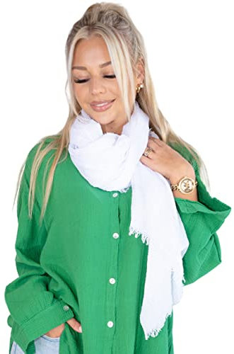 Lolus Dünner, leichter und weicher Uni Damen Schal in gewellter Struktur - Isabella (weiß, One Size)