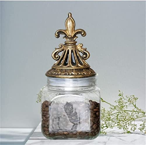 TATSEN European Glass Storage Jars Kitchen Cupboard Resin Cover Grain Dispenser Desktop Retro Candy Jar Home Decoration (Color : Transparent, Size : M)