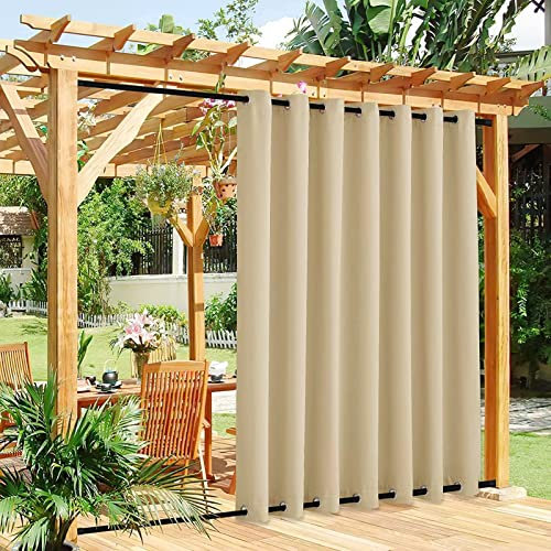 JIwqDY Outdoor Vorhänge mit Ösen Oben und Unten Aussenvorhang Sonnenschutz Blickdicht Gardine Terrasse Garten Balkon (Color : Beige, Size : 1x1.8m)
