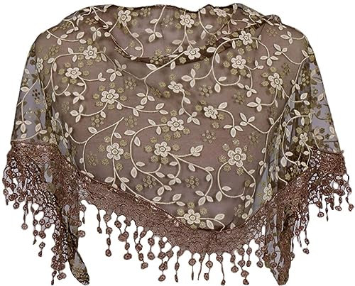 MAIRY Stola Damen Festlich Spitze Fransenschal Dreieckstuch Mit Fransen Quaste Schleier Schal Für Frauen Kopfbedeckung Schal Sommer Hijab Leicht DE138006