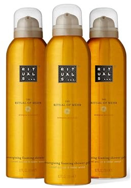 RITUALS The Ritual of Mehr Vorteilspack mit 3 x Duschschaum – Duschgel mit Süßorange und Zedernholz – süßer und belebender Duft – Value Pack 3 x 200 ml
