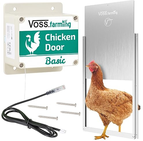 VOSS.farming Chicken-Door Basic Set, automatische Hühnerklappe mit Schiebetür, Alu 300x400mm, Hühnertür für Geflügelstall, Türöffnung mit Stopp-Funktion