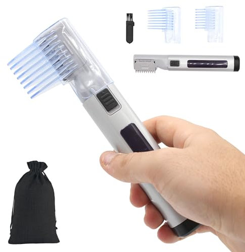 FISHTEC – Peine cortapelos eléctrico 2 en 1 inalámbrico compacto – 4 alturas de corte ajustables – Cortadora de precisión para cualquier pelo y barba + bigote – con 2 boquillas, cepillo y bolsa de