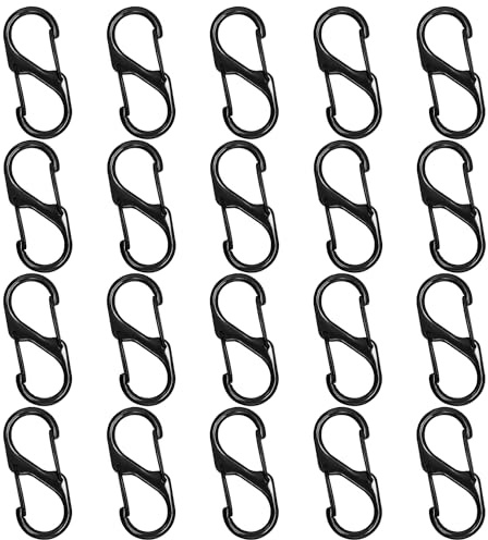 20 Pack Heavy-Duty Carabiner Clips – Dual Spring Gate Keyrings in Zinc Alloy, Secure S-Hook Fasteners for Outdoor Gear, Camping & Travel Essentials (Black)