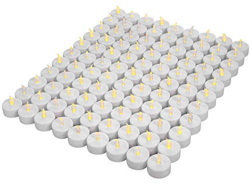 OSHINE Paquete de 200 velas de té a batería, realistas y brillantes, parpadeantes, funcionan con pilas, sin llama, LED que funcionan con pilas, más de 200 horas (amarillo cálido)